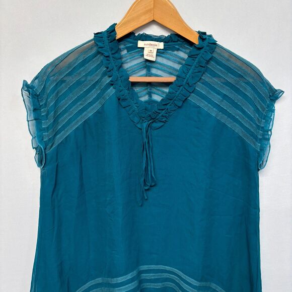 Sundance Women Sheer Ruffle 100% Silk Blouse Top Shirt Size Medium C037 -6 - Picture 7 of 14